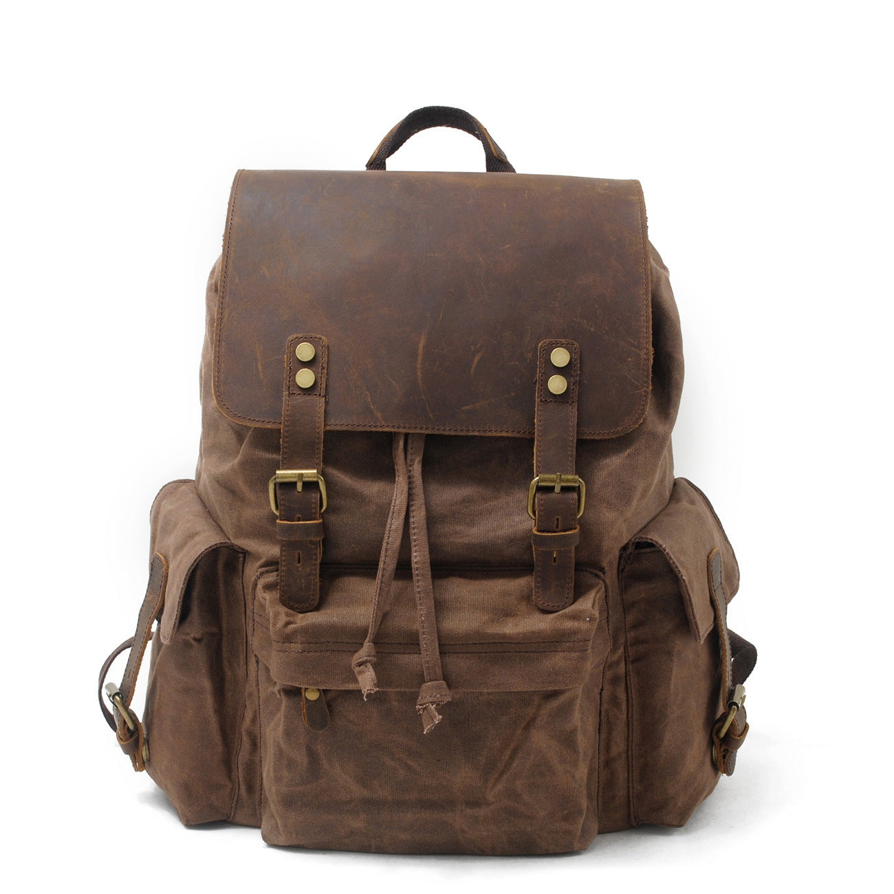 mens canvas casual backpack trendy computer oil wax matching hide bag fashion brand