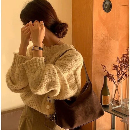 Retro Suede Minimalist Commuter Deer-Skin Faux Suede Crossbody Bag