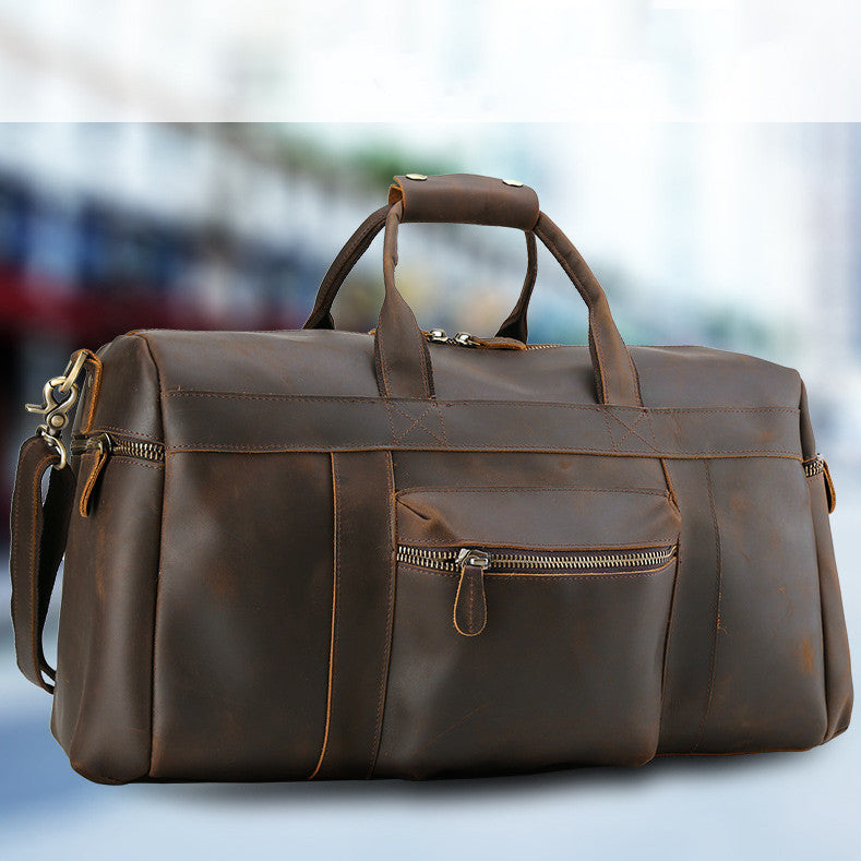 vintage crazy horse leather mens travel large capacity tote