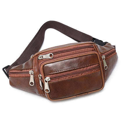 mens outdoor sports and leisure top layer cowhide waist bag