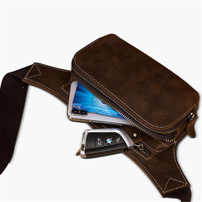 top layer cowhide mens sports waist bag
