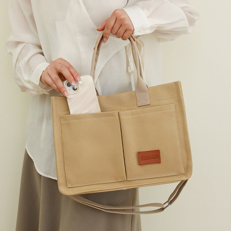 new canvas shoulder bag women large capacity multi pocket handbags casual crossbody shopper bags for students