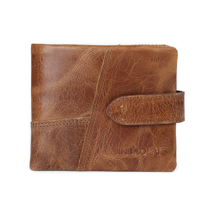 first layer cowhide mens wallet vintage zipper buckle leather short wallet