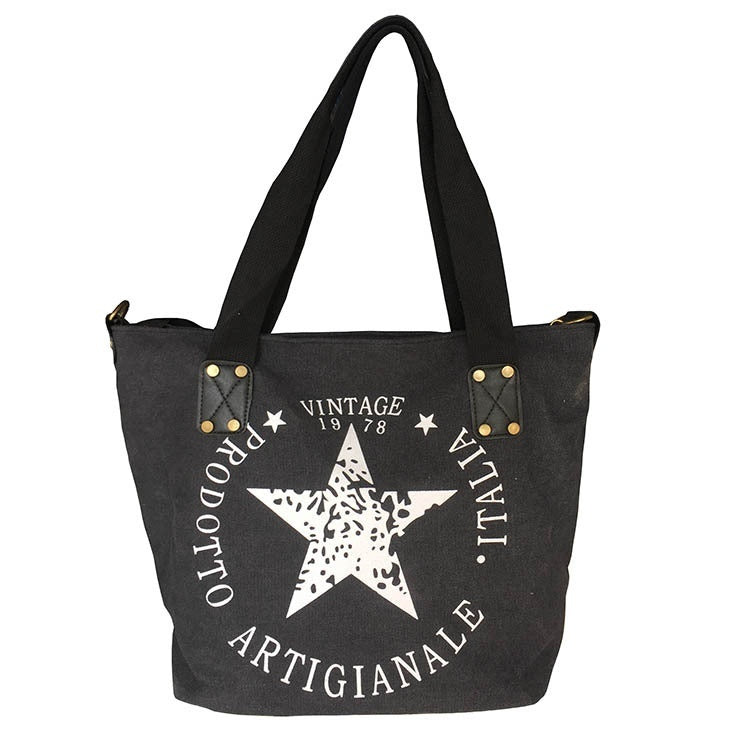 popular canvas printed five pointed star handbag