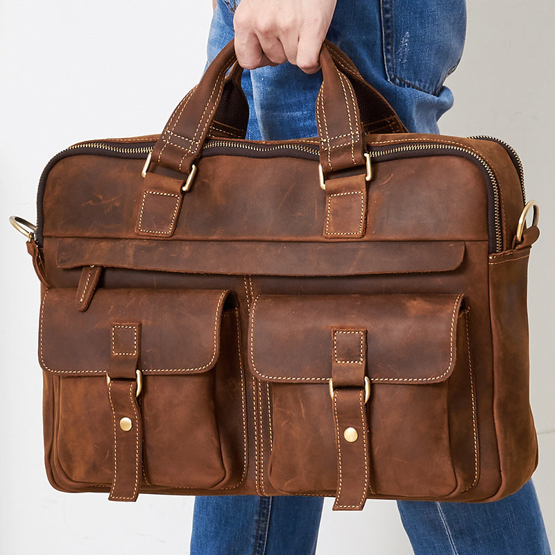 genuine mens bags retro mens business bags briefcase cowhide oblique bag 15 6 inch laptop bag