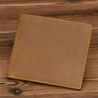 leather hand stitched short wallet crazy horse leather cowhide retro