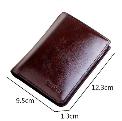 mens wallet short zipper buckle oil wax leather