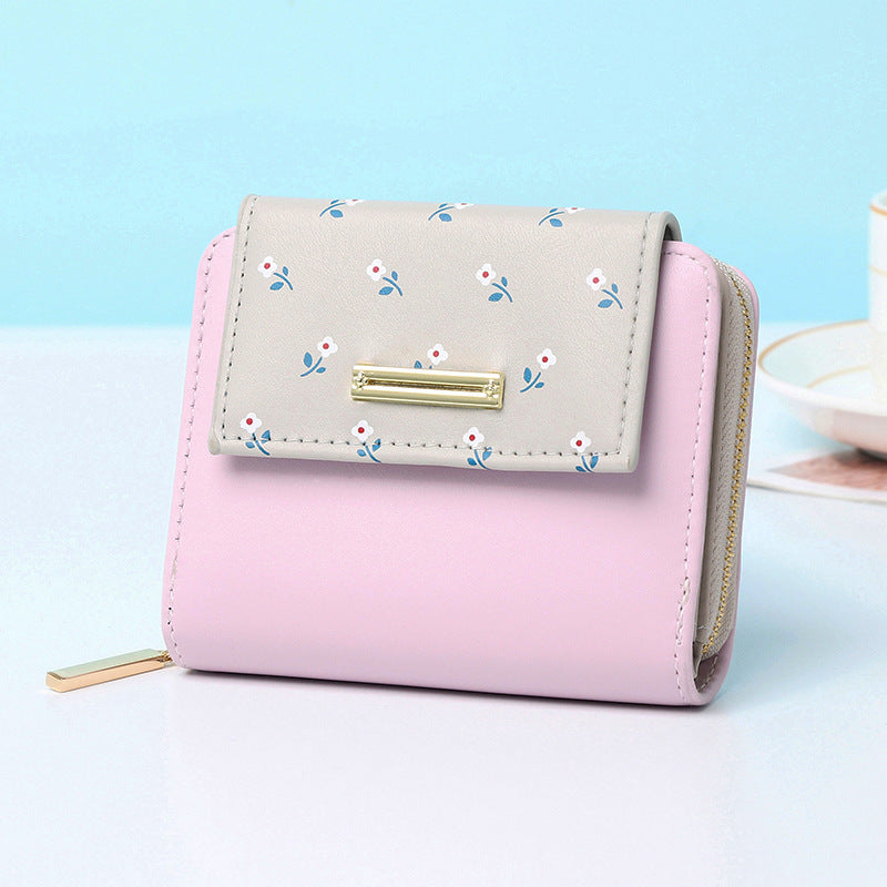 new short women print wallets splicing zipper ladies coin purse