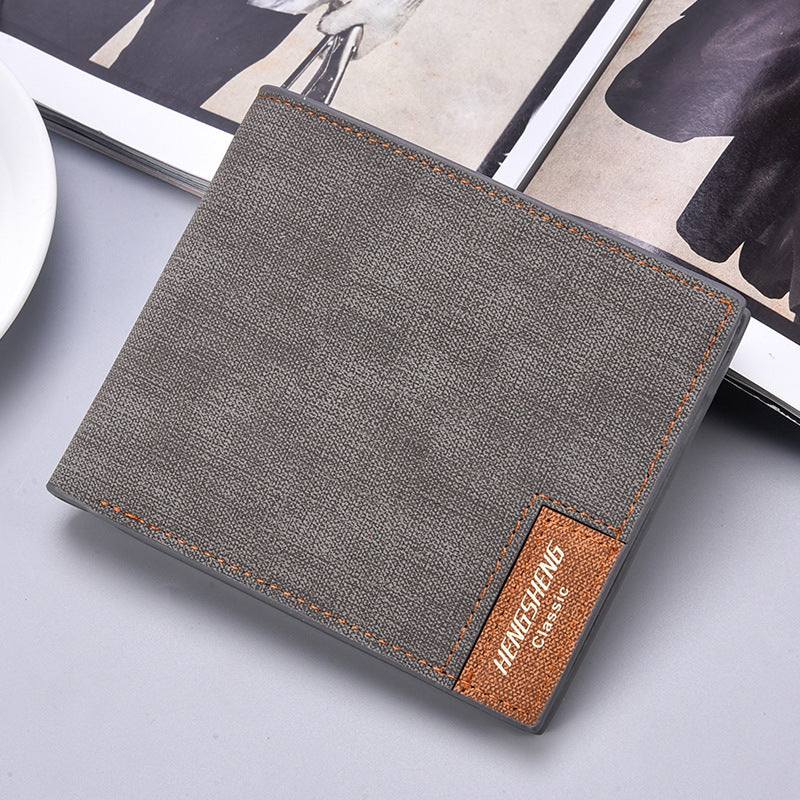 mens short casual canvas pattern thin wallet