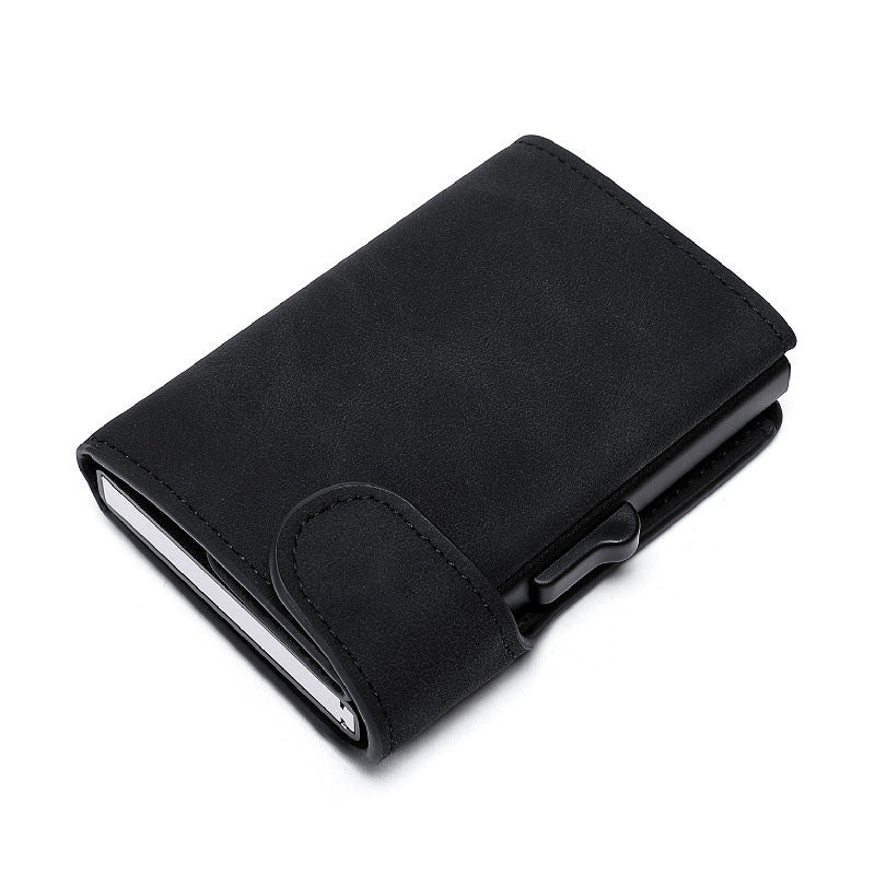 crazy horse leather aluminum card case wallet