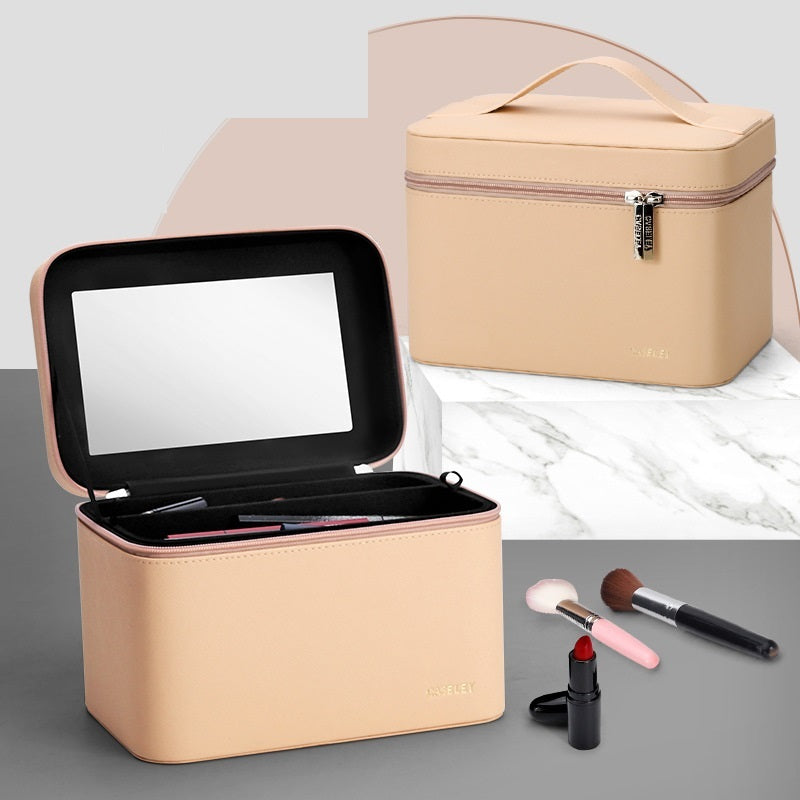 large capacity simple portable double layer portable cosmetic bag