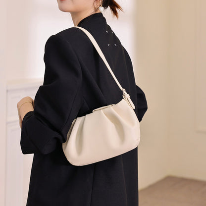 high grade one shoulder crossbody underarm leather folds cloud bag