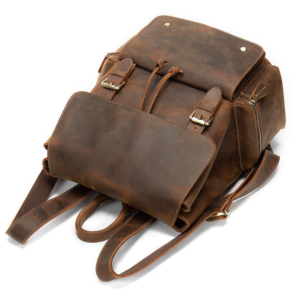 crazy horse leather flap backpack