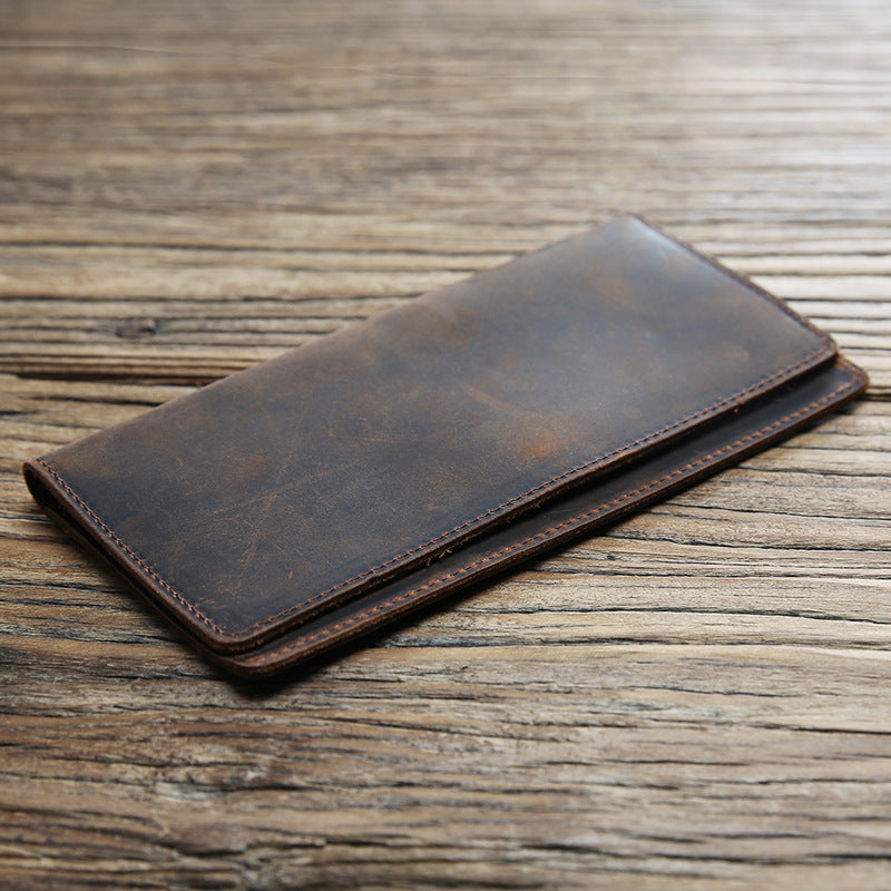 mens long retro slim leather wallet