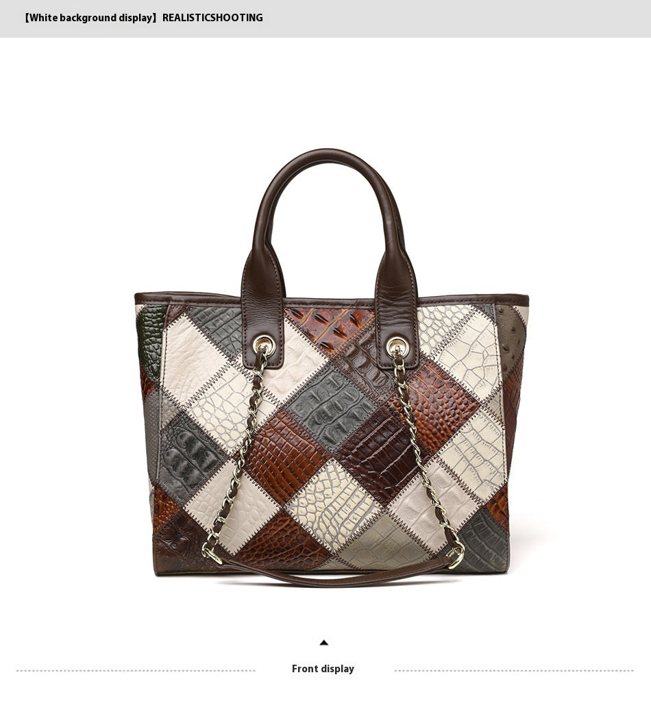 genuine leather bag light luxury high grade contrast color trendy plaid womens bag factory