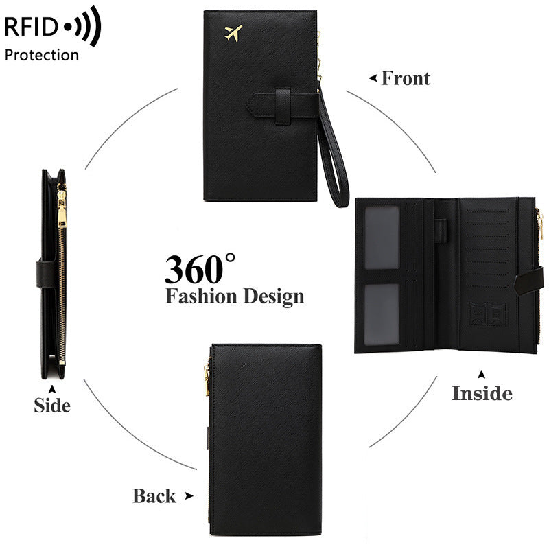rfid anti magnetic passport holder multifunctional long ladies wallet