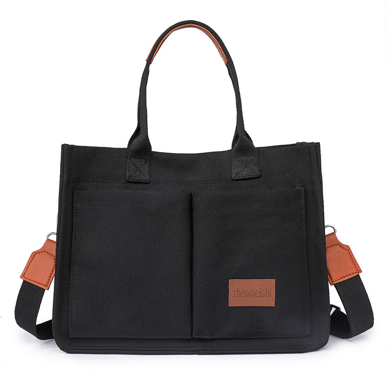 new canvas shoulder bag women large capacity multi pocket handbags casual crossbody shopper bags for students