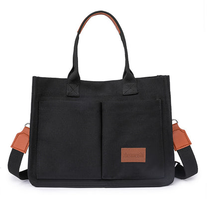 new canvas shoulder bag women large capacity multi pocket handbags casual crossbody shopper bags for students