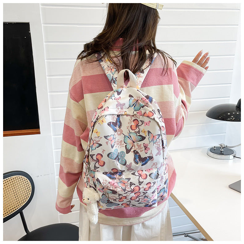 butterfly pattern korean high school student backpack women without pendant