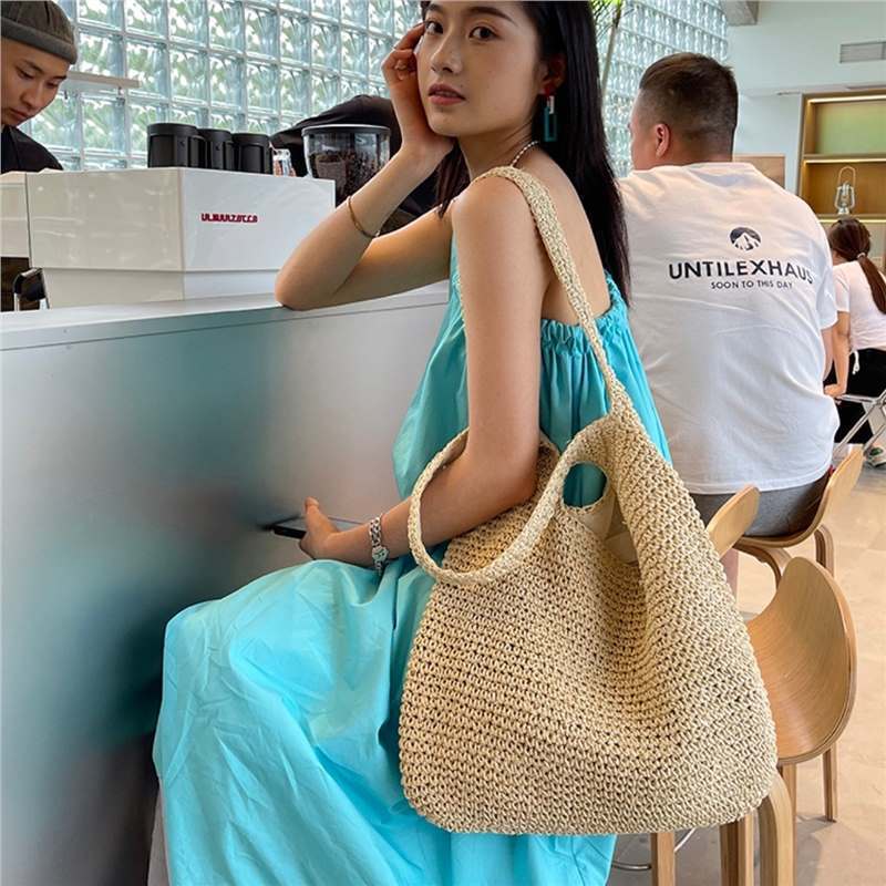 straw bag womens seaside vacation beach shoulder bag