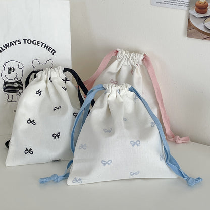sweet bow print drawstring storage bag