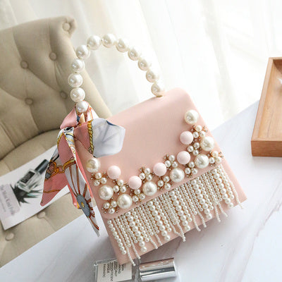 womens pearl beaded tassel shoulder bag