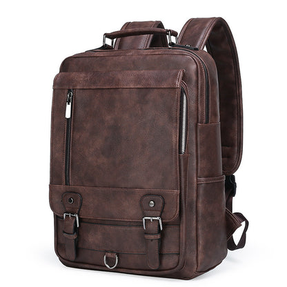 mens leather new large capacity usb charging backpack