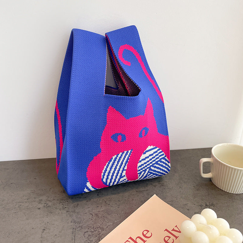 Cute Cartoon Wool Kitty Knitted Bag Women's Off-street Handbag