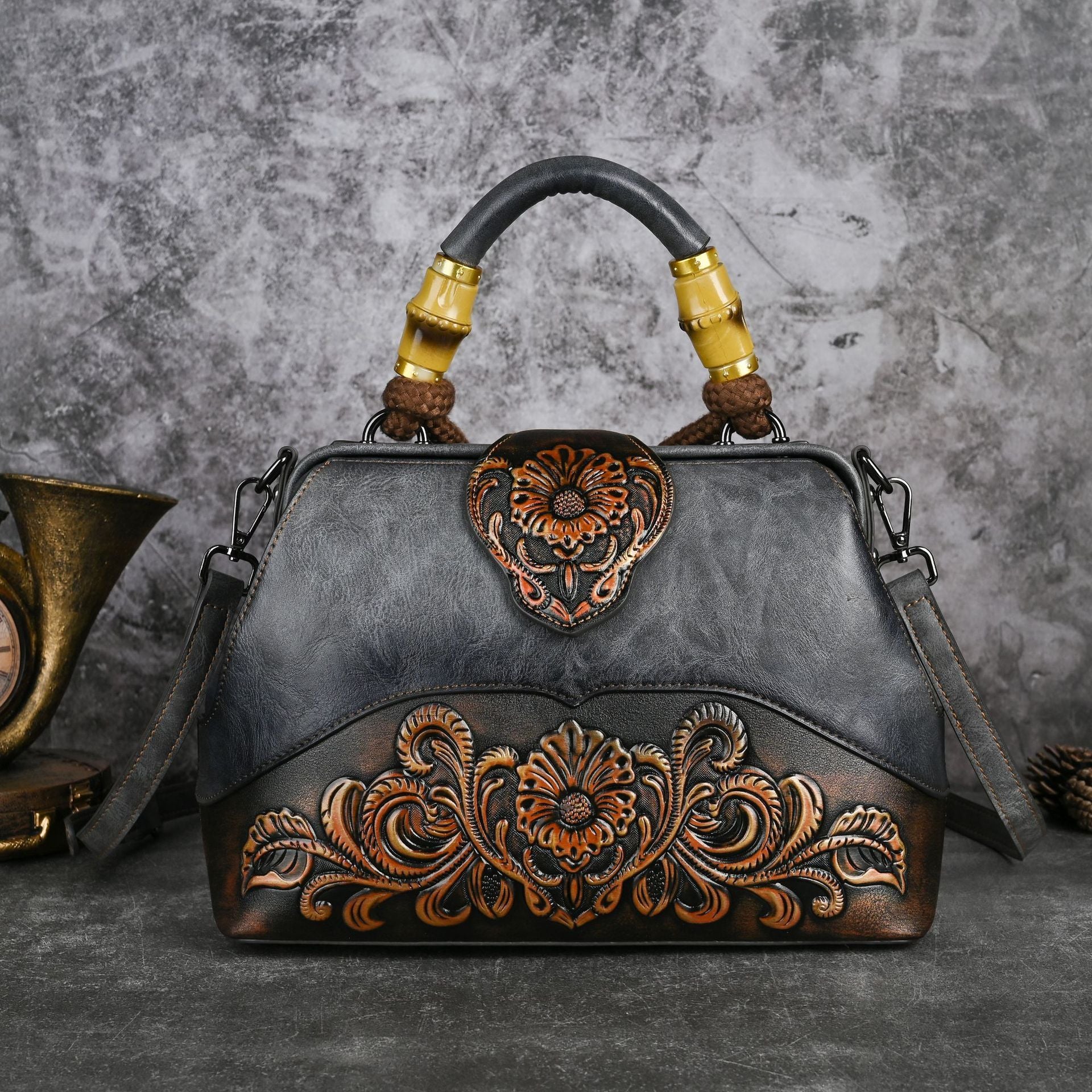 retro embossing hand rub color handbag crossbody clip bag