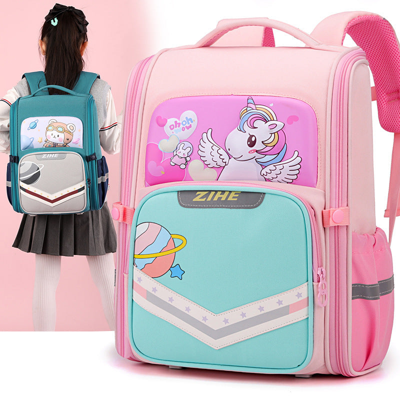 cartoon backpack for reducing burden and protecting the spine