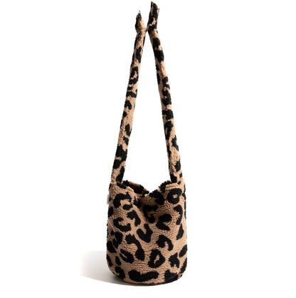 autumn and winter new leopard print letters printed bucket bag large capacity