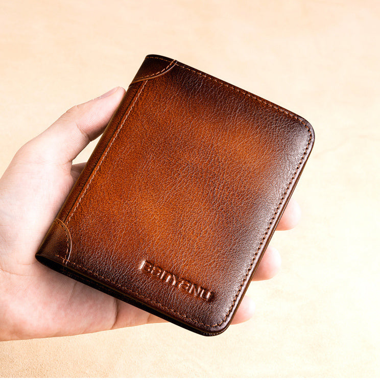 mens short leather large capacity leather horizontal wallet