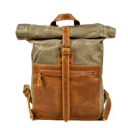 new simple retro wax canvas backpack mens casual leather