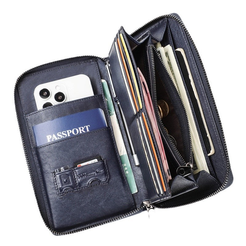 long top layer cowhide mens wallet multifunctional