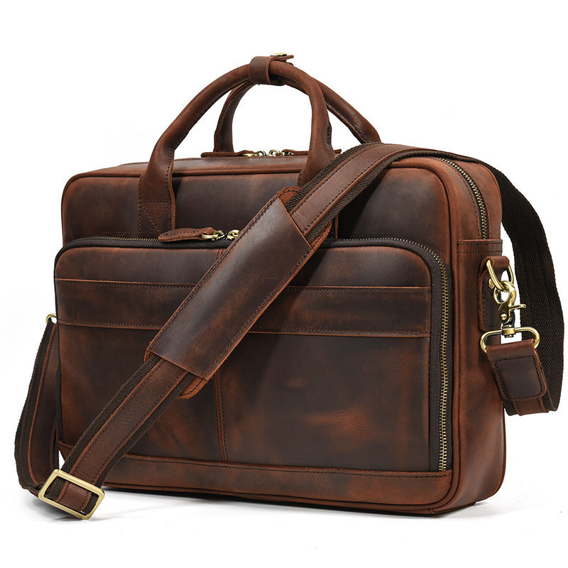 mens first layer cowhide portable briefcase