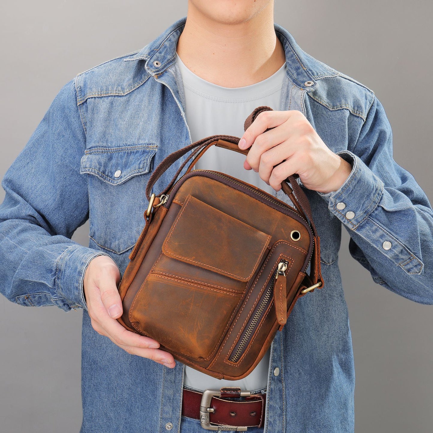 mens business minimalist leather crossbody bag
