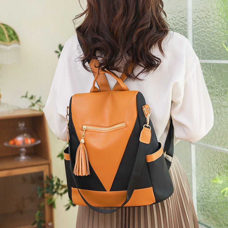 simple fashion large capacity color contrast patchwork casual backpack