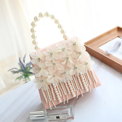 womens pearl beaded tassel shoulder bag