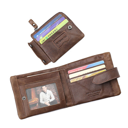 first layer cowhide mens wallet vintage zipper buckle leather short wallet