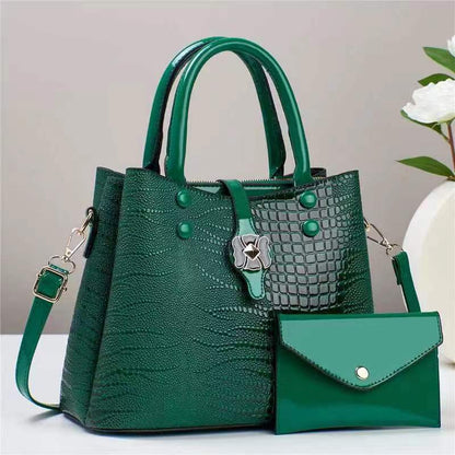 womens fashion large capacity soft leather crocodile pattern casual bag