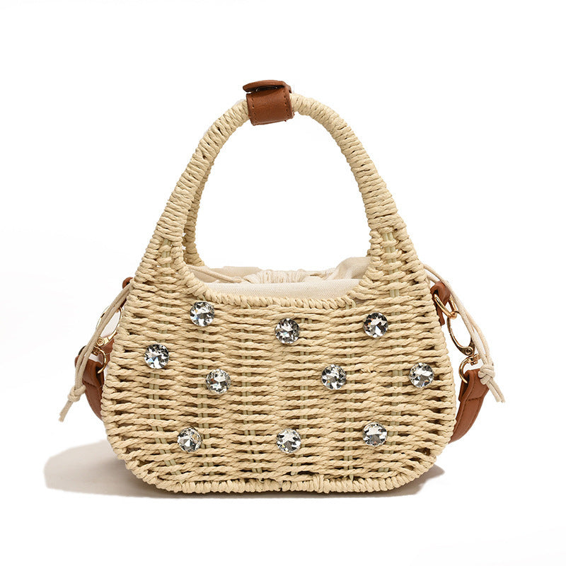 woven bag womens shoulder rhinestone portable messenger bag
