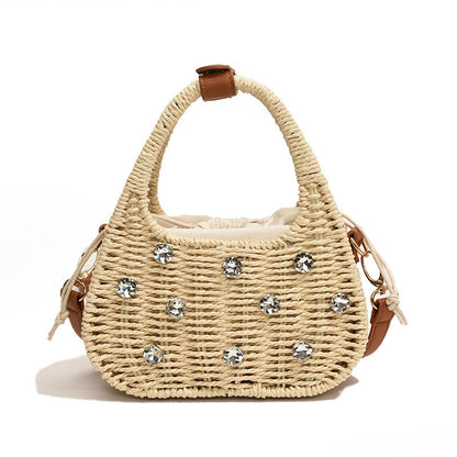 woven bag womens shoulder rhinestone portable messenger bag