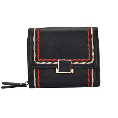 womens embroidery thread short multi card slot clutch