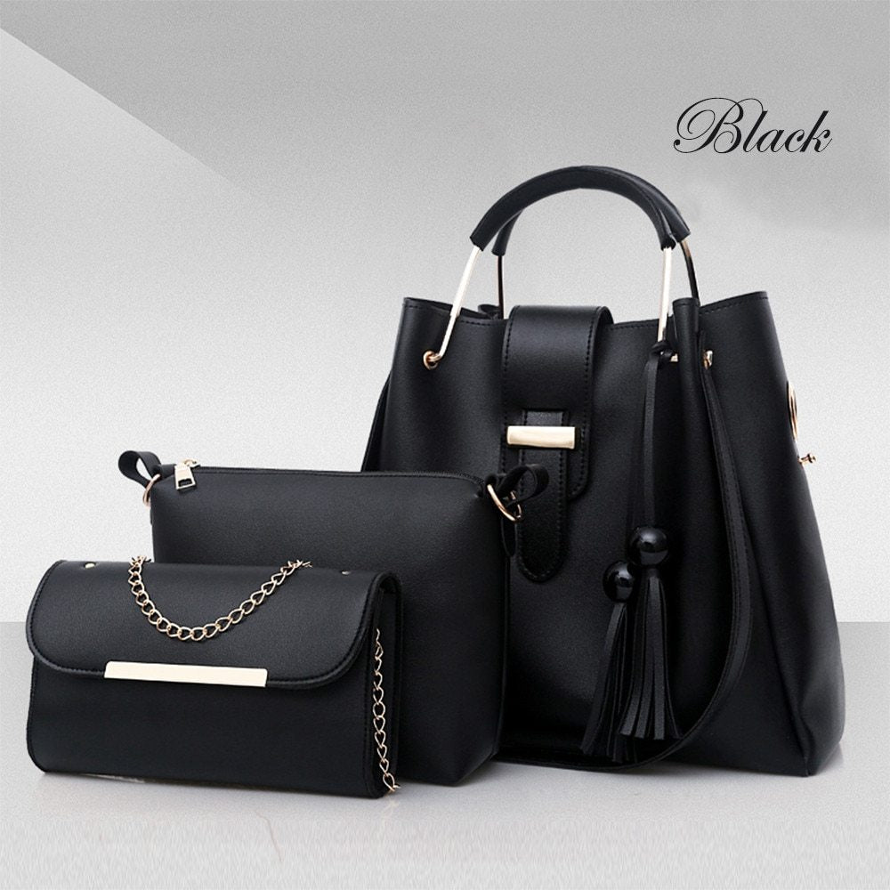 women 3pcs or set handbags pu leather shoulder bags casual tote bag tassel metal handle designer composite bags