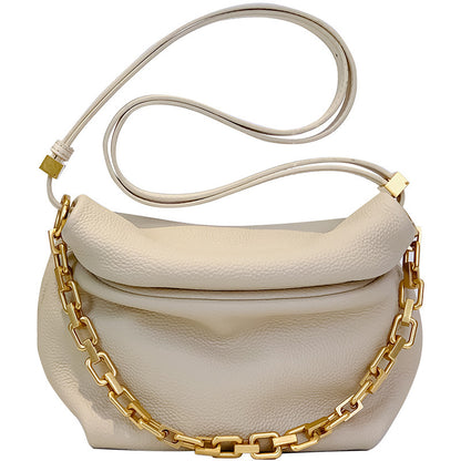 leather folds clouds bag chain shoulder cowhide crossbody bag