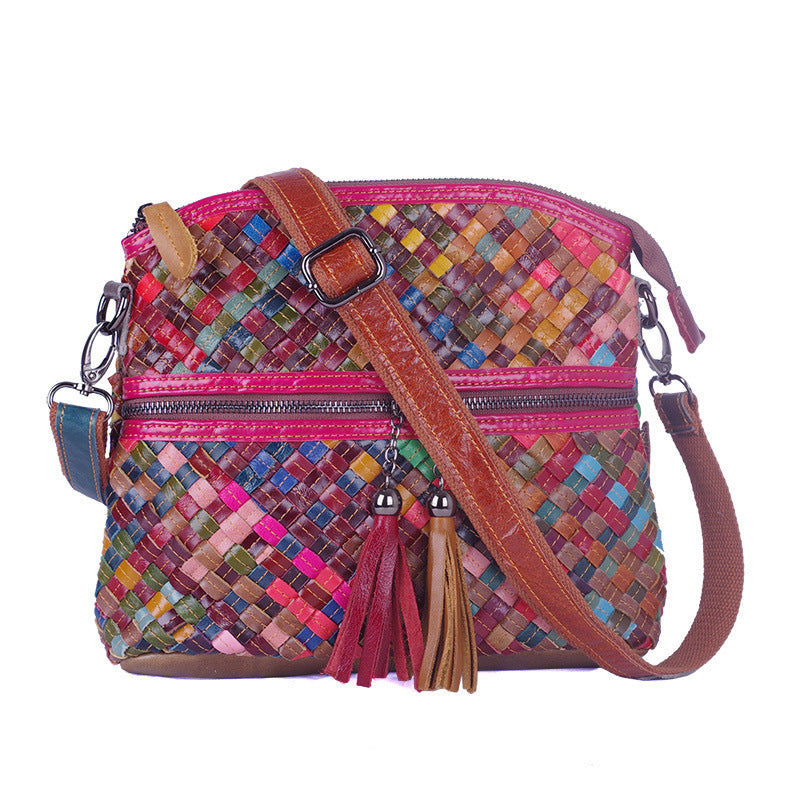 Genuine Leather Serpentine Color Handmade Casual Daily Tassel Flowers Shoulder Messenger Bag For Women