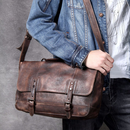 vintage distressed first layer cowhide one shoulder messenger bag