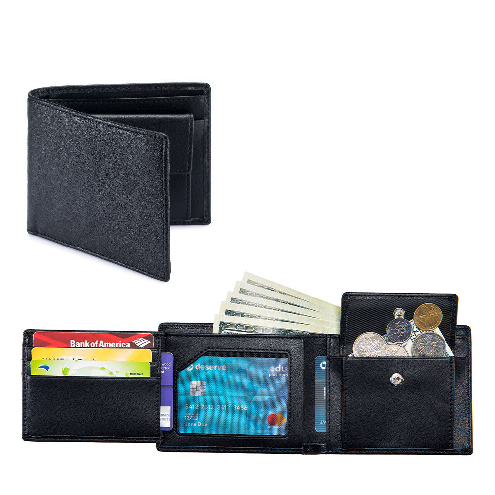 mens short wallet genuine leather trifold wallet