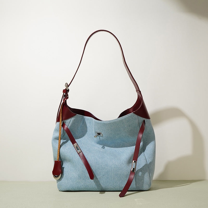 top-layer-cowhide-with-denim-fashion-all-match-large-capacity-shoulder-tote-bag