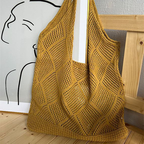 womens fashion hollowed out shoulder woven bag